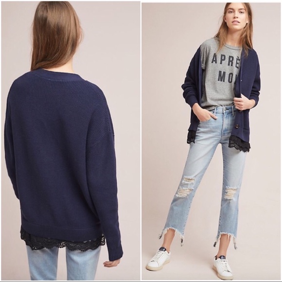 Anthro Dalton Lace Trimmed Sweater - Picture 2 of 8